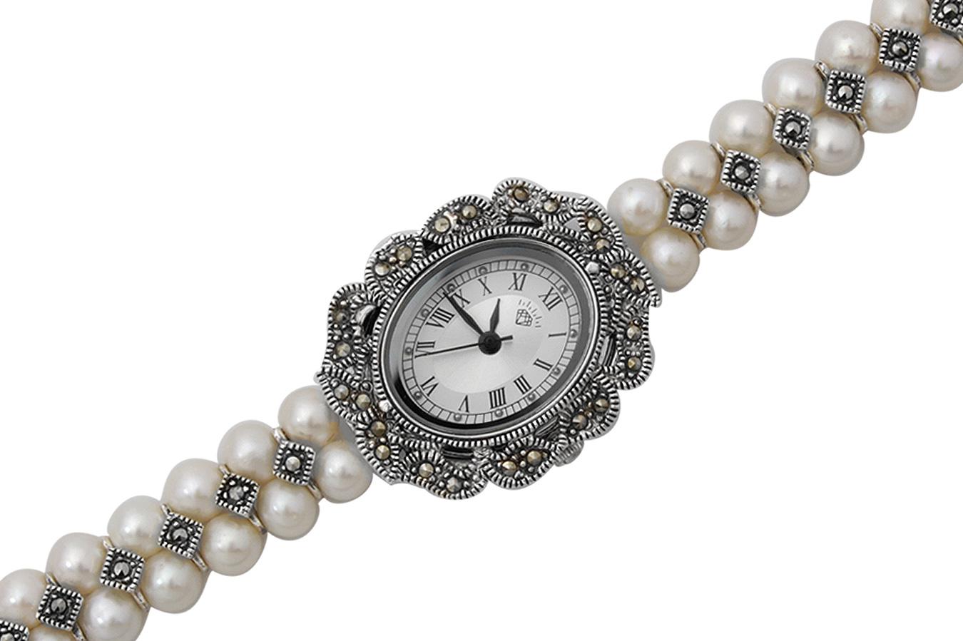 Серебряные часы с жемчугом женские Романсон