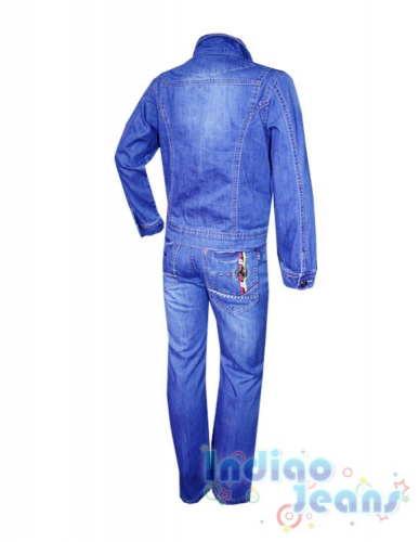 Облегченный джинсовый костюм для мальчиков, брюки на молнии, ремень в комплекте