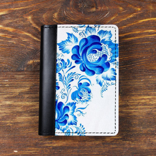 Записная книжка комбинированная «Гжель», черная. Russian hand made