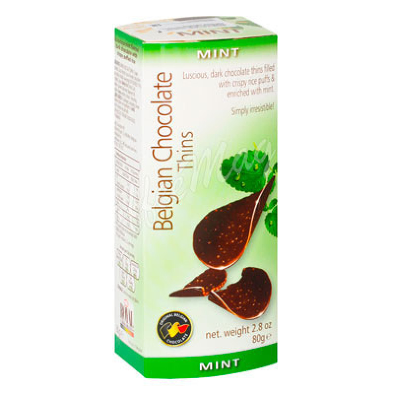 Шоколадные чипсы Belgian Chocolate Thins Мята 80 гр Артикул: 5234