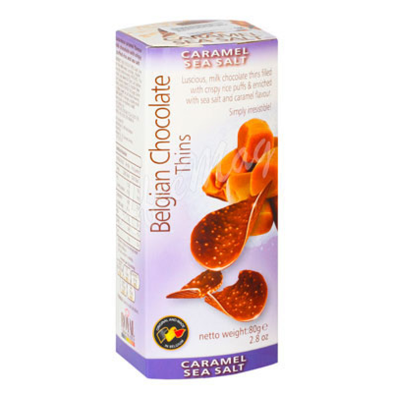 Шоколадные чипсы Belgian Chocolate Thins Соленая карамель 80 гр Артикул: 5233