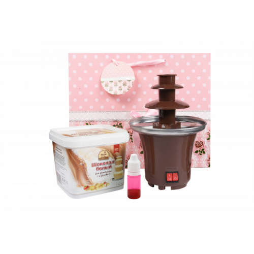 Набор шоколадный фонтан Мини: цветной шоколад 500гр + шоколадный фонтан Мини + подарочный пакет Артикул: 1292