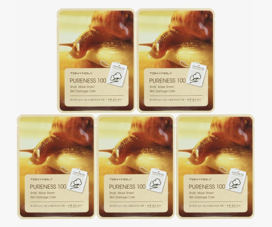75рTONYMOLY PURENESS 100 Snail Mask Sheet Очищающая тканевая маска для лица с муцином улитки 21мл
