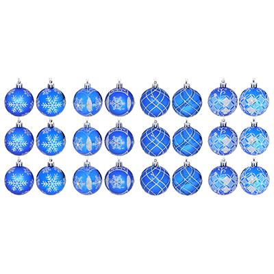 Елочные шары набор СНОУ БУМ 6 шт, 6 см, пластик, синий с декором, 4 дизайна, коробка ПВХ