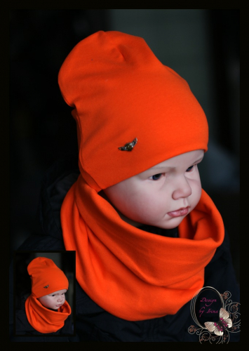Удлиненная хлопковая шапка для мальчика «Армейский герб» оранж