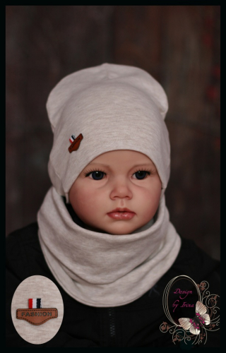 Удлиненная хлопковая шапка для мальчика «FASHION» беж.меланж