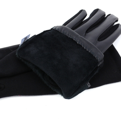 Женские комбинированные перчатки (кожзам + трикотаж)