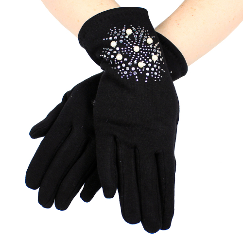 Трикотажные перчатки со стразовым декором 