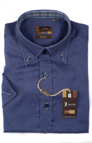 100269JМК Темно-синяя мужская рубашка приталенная Jacoe
