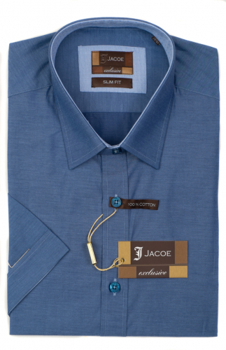 100464JМК Синяя мужская рубашка приталенная Jacoe