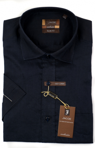 100351JМК Темно-синяя мужская рубашка приталенная Jacoe