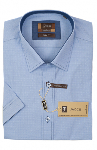 100457JМК Синяя мужская рубашка приталенная Jacoe