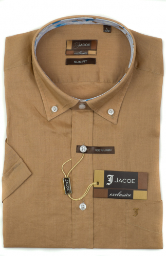 100160JМК Мужская рубашка песочного цвета приталенная Jacoe
