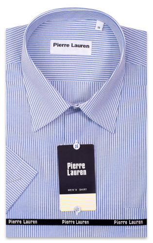 2001TSFK Приталенная мужская рубашка в синюю полоску с коротким рукавом Slim Fit