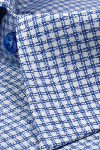 1171TSFK Приталенная мужская рубашка в двойную синюю клетку с коротким рукавом Slim Fit