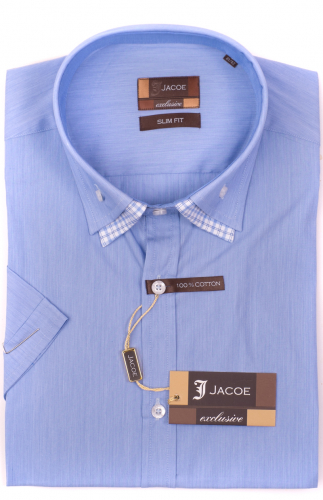 103201JМК Голубая мужская рубашка приталенная Jacoe