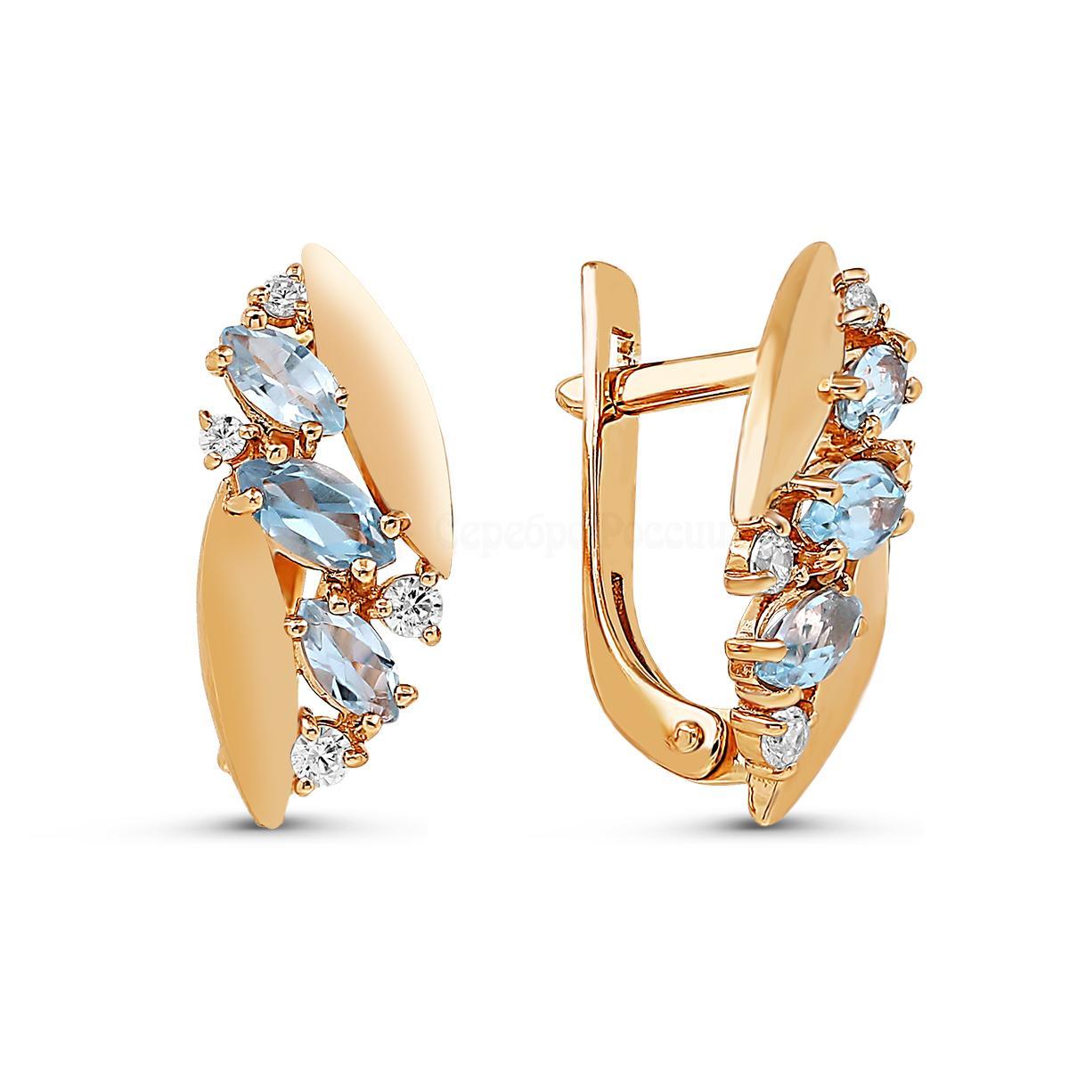 Серьги из золочёного серебра с нат. sky топазом и фианитами 925 пробы С-3582зс40200