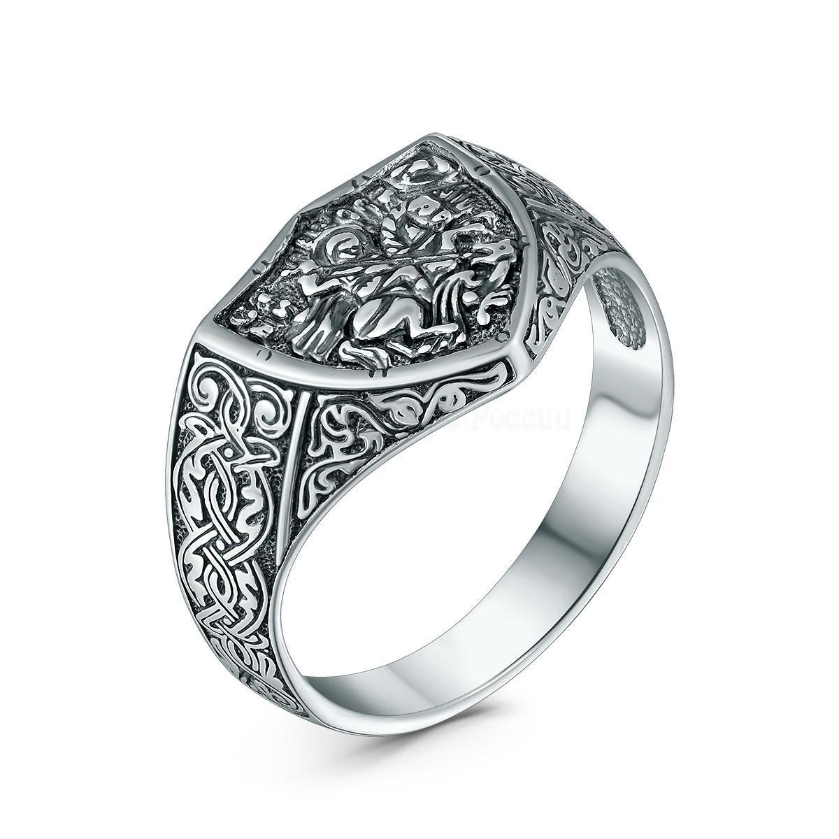 Печатка мужская из чернёного серебра - Святой Георгий Победоносец 925 пробы 1-173