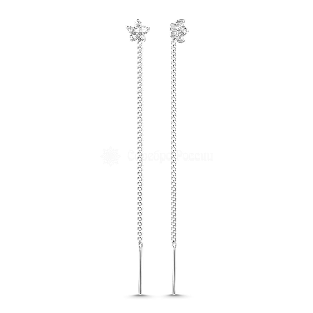 Серьги-продёвки из серебра с фианитами родированные 925 пробы С-2701р00