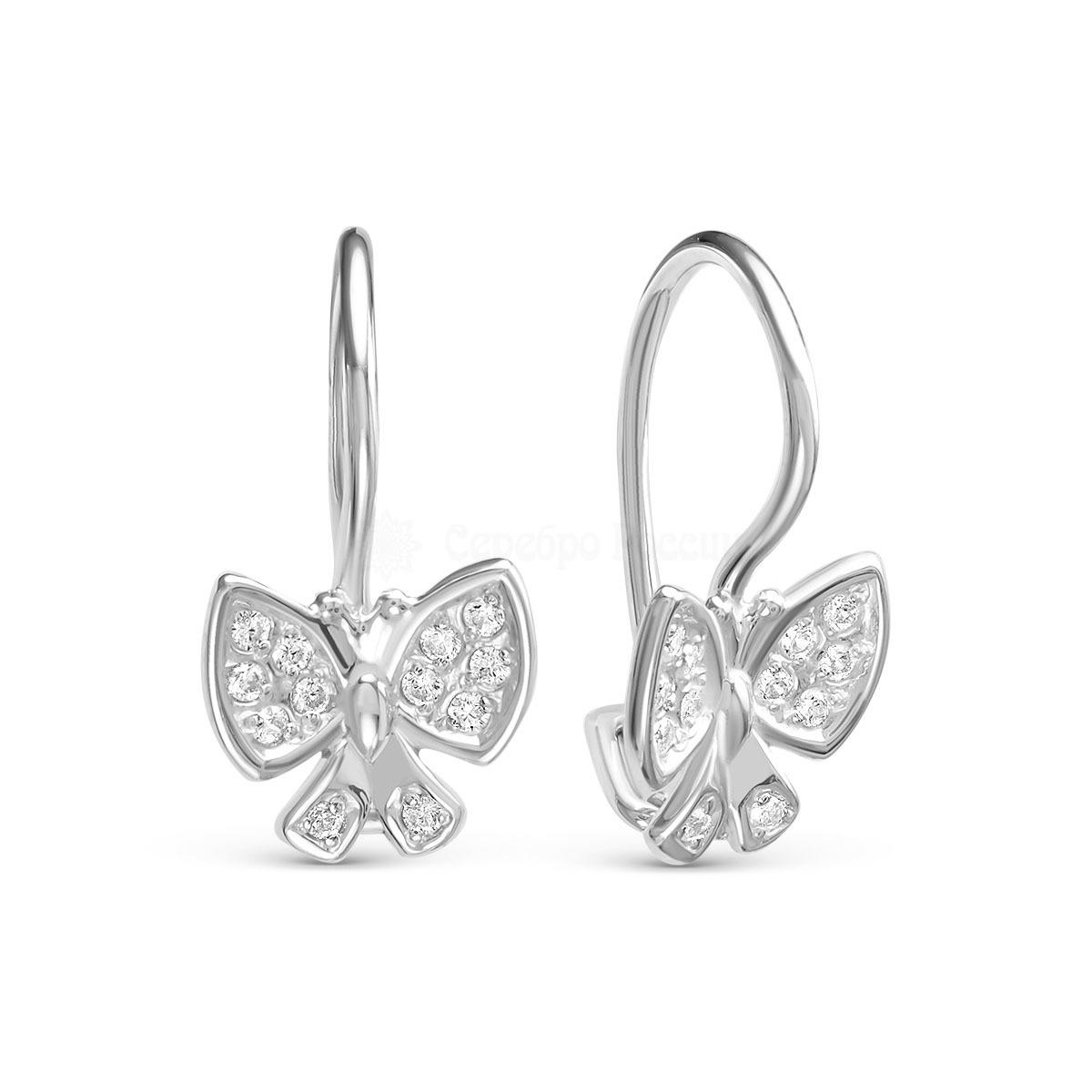 Серьги из серебра с фианитами Бабочки родированные 925 пробы С-2702-Р