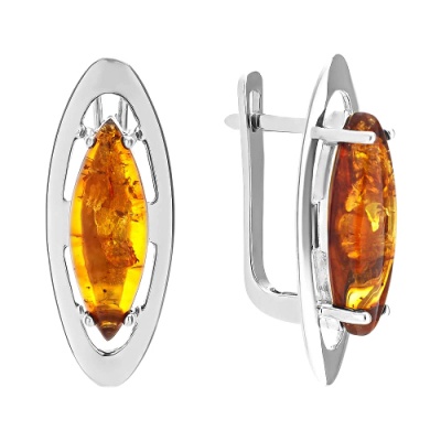 Серьги из серебра с янтарём родированные 925 пробы сп-1р640