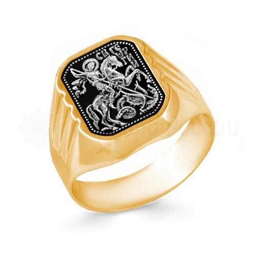 Кольцо-печатка из золочёного серебра с чернением - Георгий Победоносец