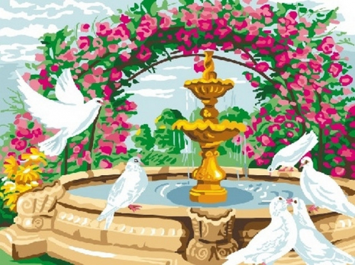 Картины по номерам  Голуби у фонтана