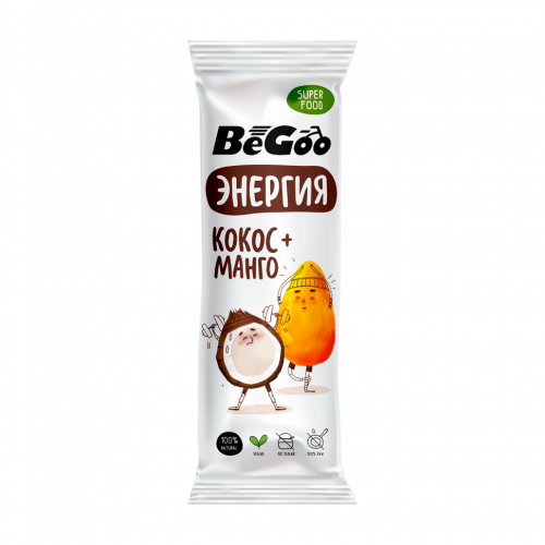 Батончик орехово-фруктовый BeGoo кокос + манго 40 гр
