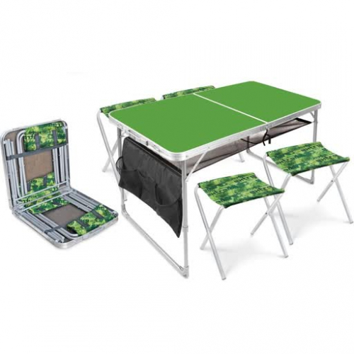 Набор: стол складной + 4 стула складные дачные, зеленый-экстрим
