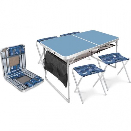 Набор: стол складной + 4 стула складные дачные, голубой-джинс ССТ-К3/4