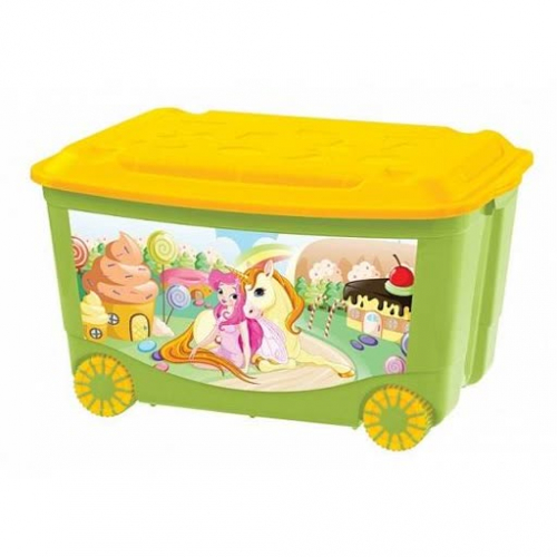Ящик для игрушек на колесах с аппликацией 580х390х335 ММ розовый