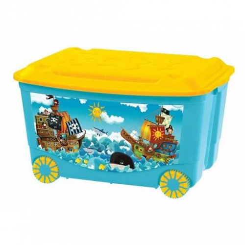 Ящик для игрушек на колесах с аппликацией 580х390х335 ММ голубой