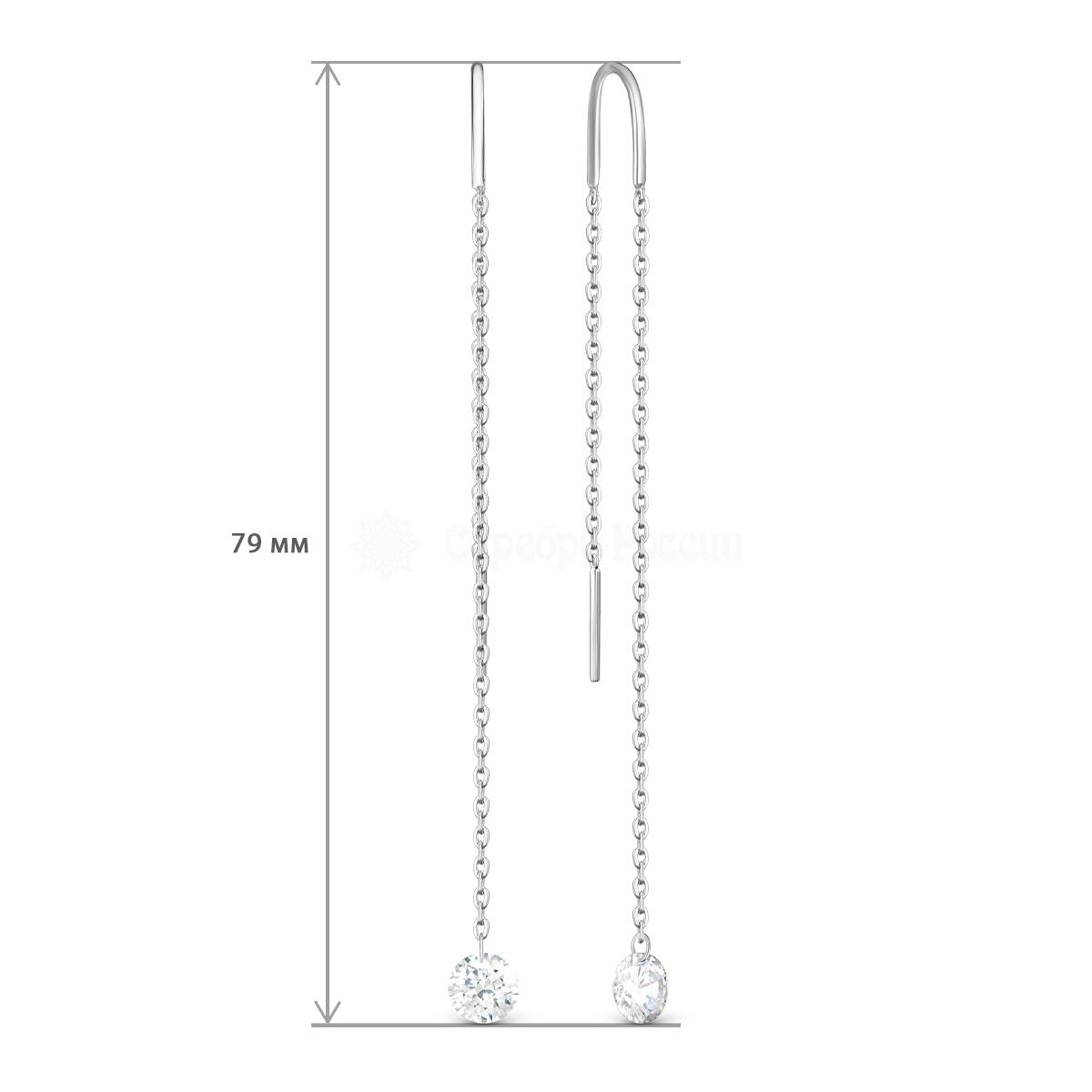 Серьги-продёвки из серебра с фианитами родированные 925 пробы 111014_001