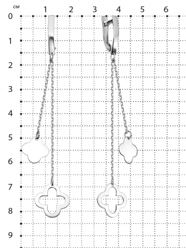 Серьги длинные форма клевер из серебра родированные коллекция quatrefoil 925 пробы 420-10-276р
