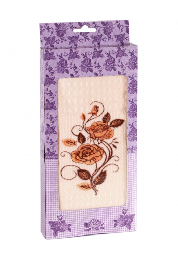 Полотенце вафельное в подарочной коробке 47*60см.,с нанесением аппликации и вышивки, с хангером (цвета в ассортименте 
