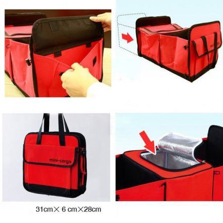 Органайзер - складная сумка с термоотсеком в багажник авто красный