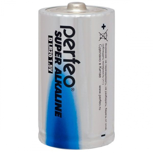 Батарейка Perfeo LR 20 (Тип D) Super Alkaline, 2шт большая цилиндрическая