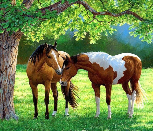 Лошади у дерева