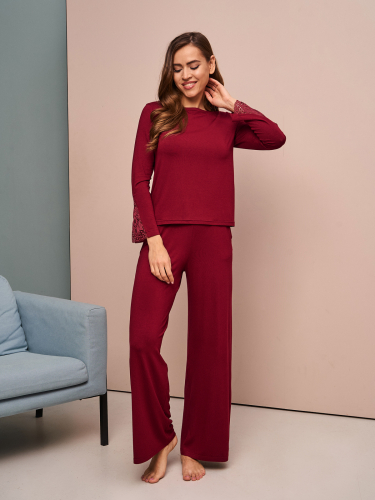 Пижама: топ с длинными рукавами и брюки бордовый
