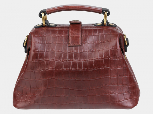 Коньячная кожаная женская сумка из натуральной кожи «W0013 Cognac Croco Black»