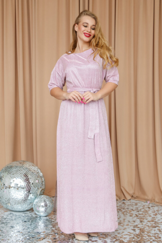 Платье 444, розовая пудра/песок серебро