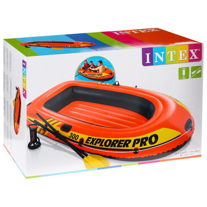 Лодка Explorer pro 300, 3 местная, 244 х 117 х 36 см, вёсла, ручной насос, до 200 кг, 58358NP INTEX