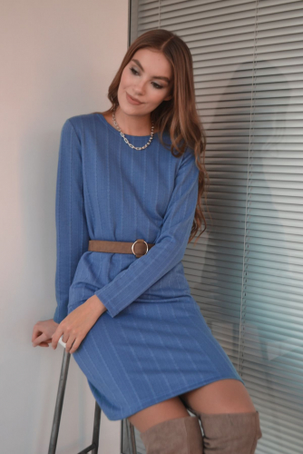 s3219 Платье-свитер из мягкого трикотажа голубое