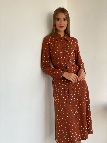 s2640 Платье-рубашка коричневое