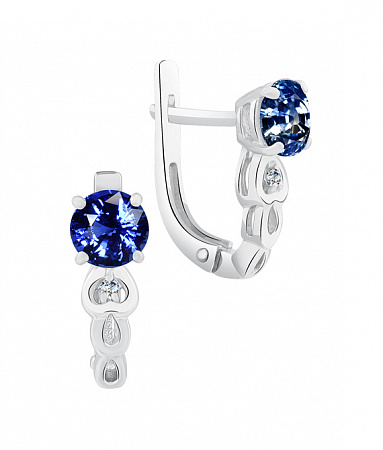 Серьги с фианитом родированные серебро 925*