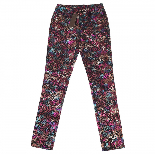 Нарядные женские брюки Pieces с отливом. Радужный дизайн, средняя посадка, фасон «дудочки» №366