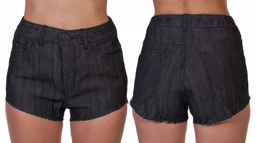 Черные женские шорты – небанальная обработка края, эффект подрезанных брюк №248