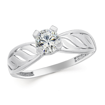 Кольцо с фианитом родированное серебро 925*