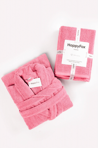 Happy Fox, Подарочный комплект халат махровый и банные полотенца 2 шт. Happy Fox