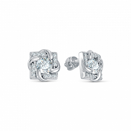 Серьги с фианитом родированные серебро 925*